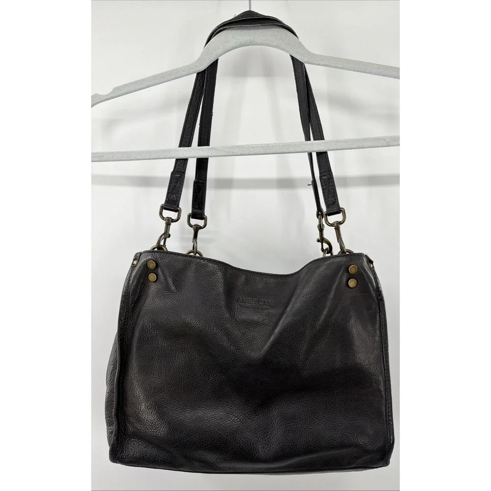 American‎ Leather Company Lenox Triple Entry Black Leather Satchel Handbag